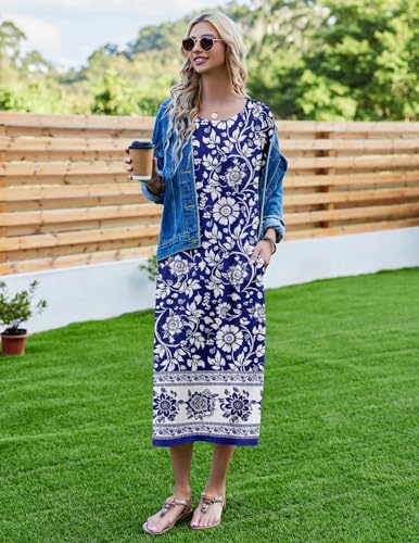 Image of Ekouaer Women's Nightgown Short Sleeve Sleepshirt Long Loungewear Casual Maxi Lounge Dress House Dresses with Pockets