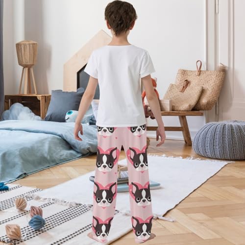 Boy's Pants Pink Bulldog Valentines Day Jogger Pants Elastic Waist Long Bottoms Trousers with Pockets 6-14 Years3