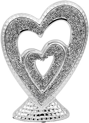 The Leonardo Collection LP46302 Sculpture | Silver Sparkle Double Heart | 1 Piece-17x6x23 cm Accessory