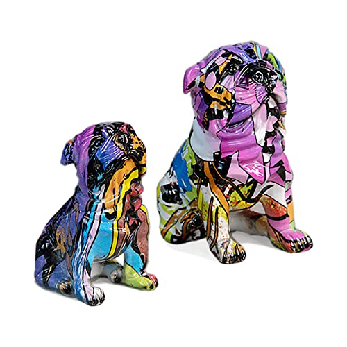 Oyoytlgx Graffiti French Bulldog Statue 2 Pack Colorful Sculpture Animal Sitting Dog Art Figurines Resin Shar Pei Figurine Home Decor Accents For Room Bookshelf Tv Cabinet Decor Animal Ornament #TOP14