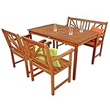 IND-70104-LOSE4GB2 Gartenmöbel Set Lotus, Garten Garnitur Sitzgruppe aus Holz - 4-teilig - Tisch + Gartenbank + 2 x Stuhl