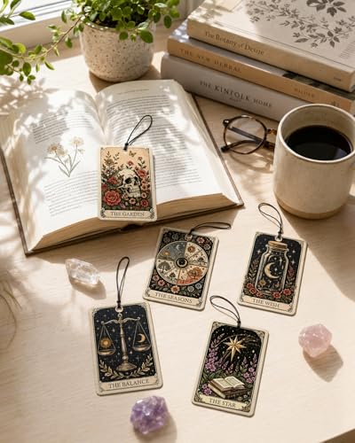 Image of 10PCS Tarot Inspired Car Air Fresheners - Vintage Tarot Gothic Hanging Air Freshener, Car Mirror Hanging Accessories, Goth Accessories, Witchy Gifts Rearview Mirror Charms for Women