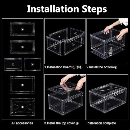 Image of 6 Pack Acrylic Shoe Boxes, Ultra Clear Shoe Boxes Stackable, Shoe Storage Box Sneaker Storage for Sneakerhead, Foldable Shoe Organizer with Magnetic Door, Professional Shoe Display Fits US Size 15