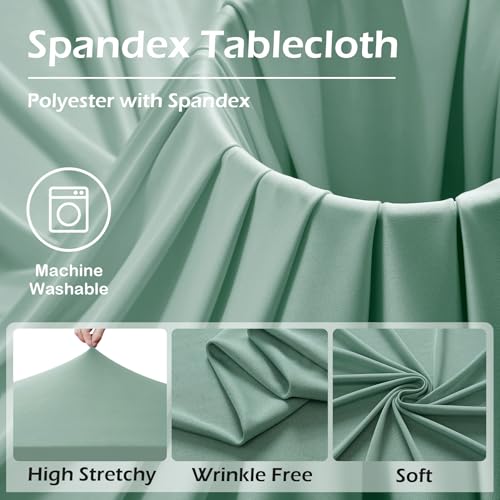 Image of NSSONBEN 2 pk Sage Green Spandex Tablecloth for 8 Foot Rectangle Tables,Wrinkle Free Fitted Spandex Table Covers 8ft Stretch Table Cloths with Ruffle Skirt for Parties Weddings Banquet Baby Shower