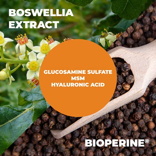 Glucosamine Sulfate With Hyaluronic Acid, Bioperine, Msm & Boswellia - Occasional Joint Discomfort Relief Supplement. Aids Healthy Inflammatory Response. Anti-Oxidant Pills For Back, Knees And Hands #TOP4