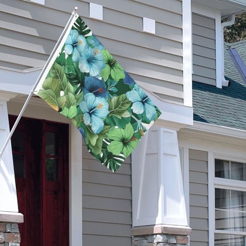 Drapeau extérieur robuste 1,2x1,8m aux hibiscus bleus et verts avec oeillets