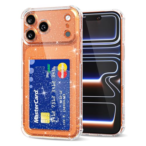 Svanove for iPhone 17 Pro Max Wallet Case with Card Holder Clear Glitter Cute Girly Credit Card Slot Case Sparkly Sparkle Bling Thin Slim Silicone Transparent Hard Shell Camera Cover for Women