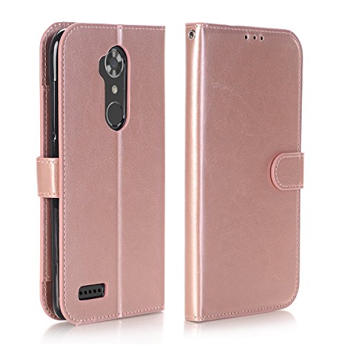 Zte Max Xl Case, Blade X Max, Blade Max 3, Zmax Pro, Grand X Max 2, Imperial Max, Max Duo Wallet Case Pouch Folio [Kickstand Feature] Pu Leather Cover W/Card Slot & Strap By Zase (Rose Gold Pink) #TOP4
