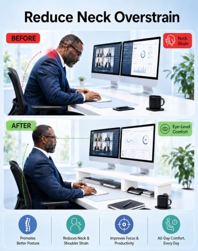 Image of Aothia 43 in White Dual Monitor Stand, Monitor Riser for Desk, Solid Wood