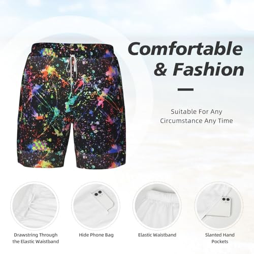 Men's Colorful Paint-Standard Print Quick-Dry Mesh Swim Trunks Stretch Lining Beach Shorts Surfing Summer Vacations4