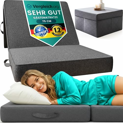DYNMC you Klappmatratze 75x195x14 cm - Gästematratze Klappbar Mittel Hart H3 - Test SEHR GUT - Oeko TEX Zertifiziert - Gästebett Klappbar mit Husse...
