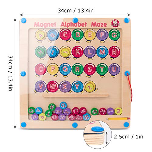 Gamenote Magnetic Alphabet Maze Board, Wooden Matching Letter Game Montessori Toys for Preschool Kingdergarten - Fine Motor Skills Toys ABC Recognition Color Sorting Puzzle - Thumbnail 6