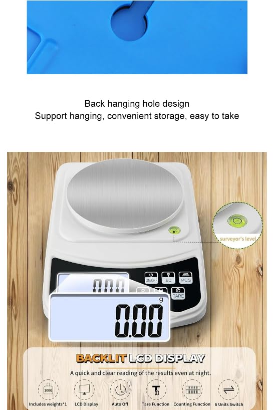 Digital Precision Scale, High Accuracy 0.01g Lab Scientific Scale, Black, Multi-Function Electronic Balance, 1000g Capacity