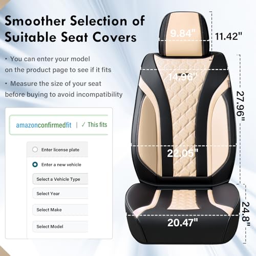 Image of Coverado Seat Covers, Car Seat Covers Front Seats, Perforated Diamond Leather Car Seat Cover, Waterproof Car Seat Covers, 2 Pack Car Seat Protector Front Seat Cover Universal Fit Most Car, Black&Beige