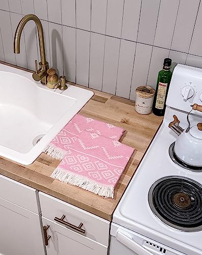 Ray Silver Aztec Turkish Hand Towels Set Of 2 100% Cotton Peshtemal Soft Feel 18 X 36Inches Light Weight Travel Camping Bath Sauna Beach Gym Pool Blanket Quick Dry Oversized Towel (Pink, Hand Towel) #TOP2