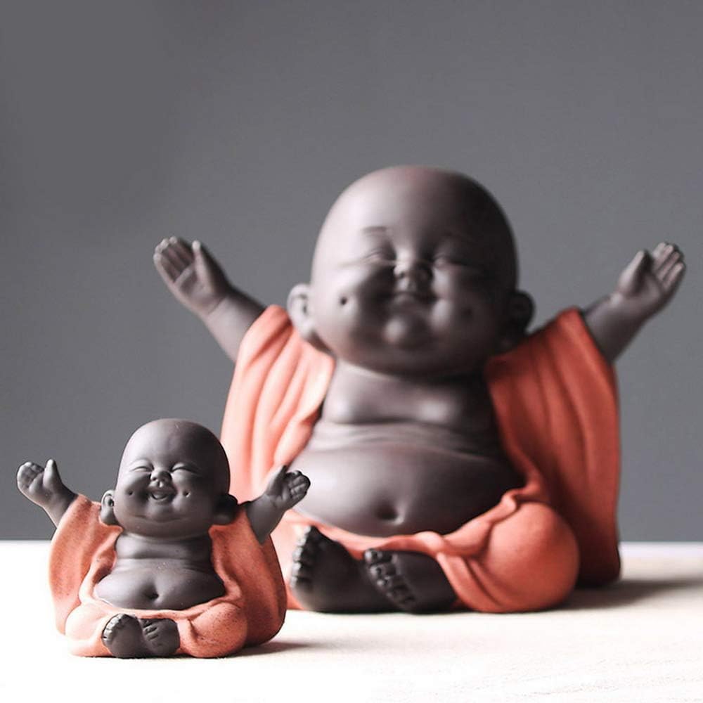 Posąg Buddy Fioletowy Piasek Śmiejący Się Posąg Buddy Szczęśliwy Małe Słodkie Dziecko Statua Mnich Figurka Budda Wystrój Domu Ozdoby(B)