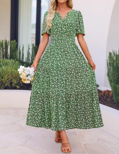 Image of ZESICA Women's 2026 Summer Spring Floral Boho Maxi Dresses Casual Short Sleeve V Neck A Line Flowy Beach Vacation Dress