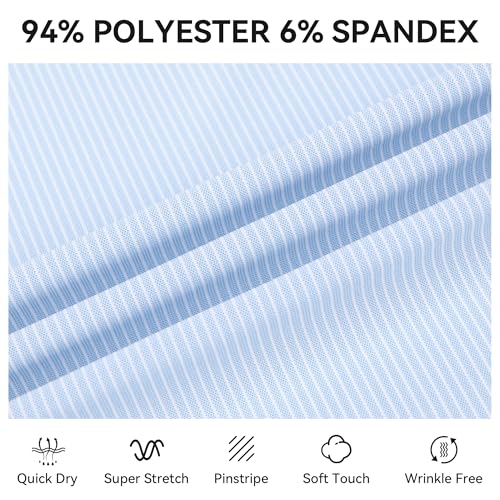 WARHORSEE Mens Stripe Dress Shirts Long Sleeve Wrinkle Free 4-Way Stretch Formal Regular Fit Button Down Shirts for Men4