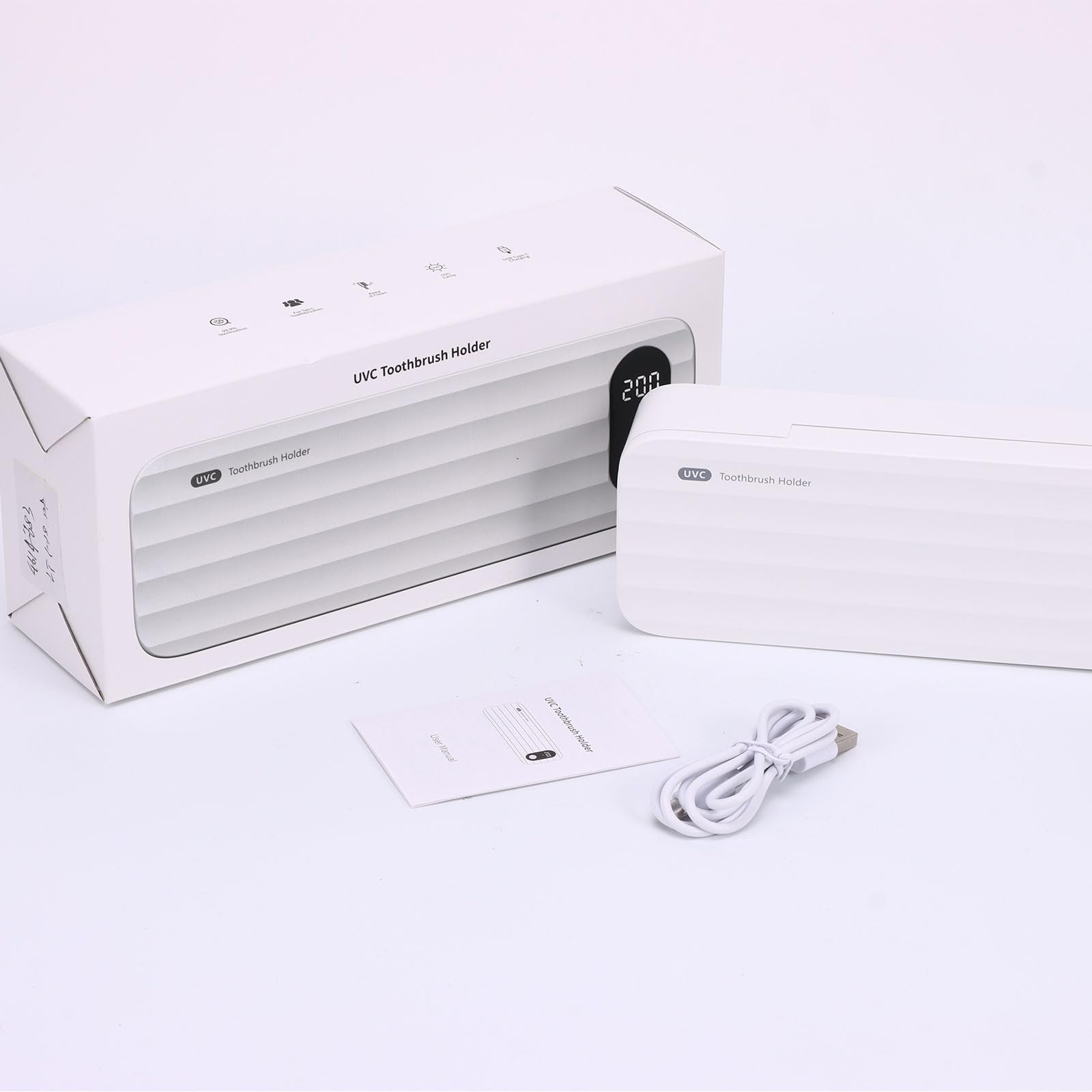 Igienizzante UV per spazzolino da denti, antibatterico, da parete, 5 slot, funzione timer, 2000 mAh ricaricabile, senza fili, montaggio a parete, bianco