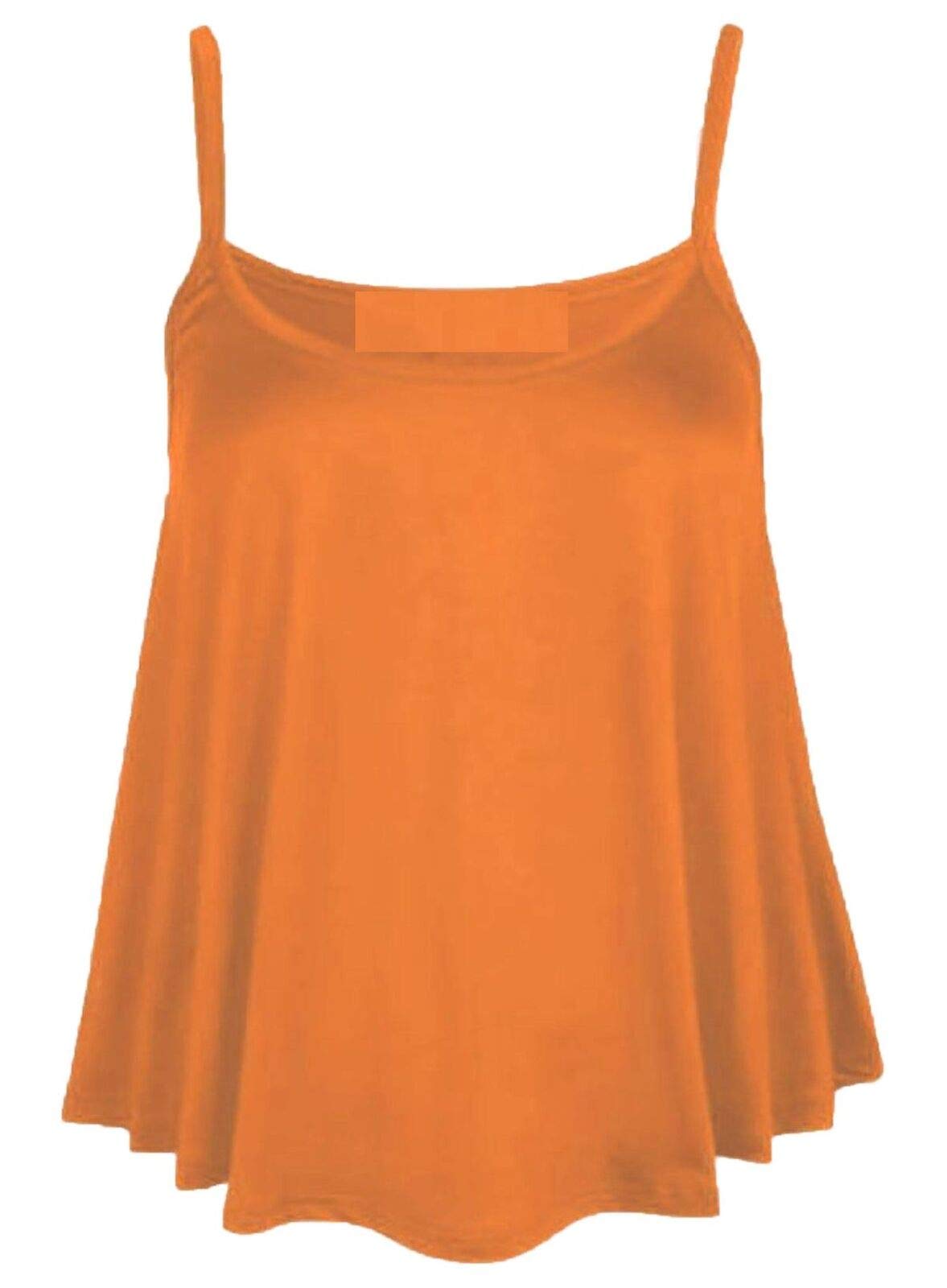 21Fashion Women's Orange Plain Cami Swing Vest Sleeveless Top Strappy Flared Cami Vest Top Plus Size