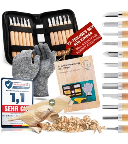 Eli® Schnitzset für Kinder (17-teilig) inkl. Schnitzanleitung - Rohling...