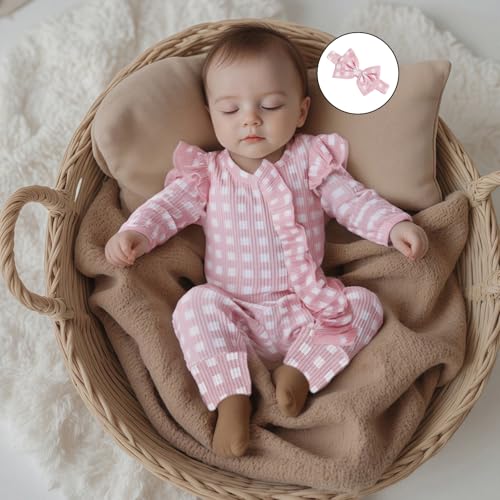 Newborn Baby Girl Clothes Ribbed Ruffle Romper Long Sleeve Zipper Onesie Jumpsuit Coming Home Outfit Girl3