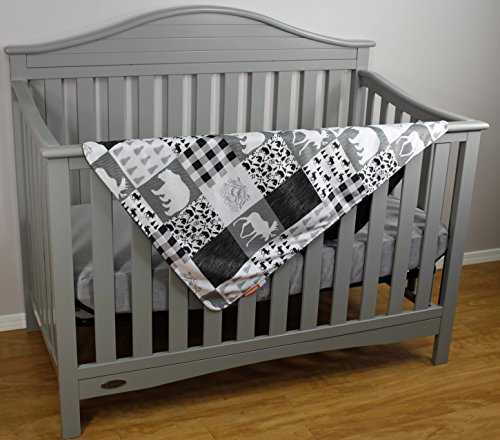 Image of Dear Baby Gear Bears Deluxe Baby Blanket - Reversible, Milestone & Newborn Gifts for Girls and Boys - Plaid,Bears, Moose, Mountains, Woodgrain Faux Quilt - Black Woodgrain- 40 inch x 30 inch