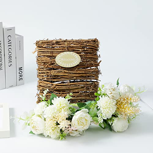 Spring Wreath Spring Front Door Decor Spring Flowers Basket Spring Welcome Sign Porch Farmhouse Spring Artificial Flowers Wedding Home Decor (White) #TOP4