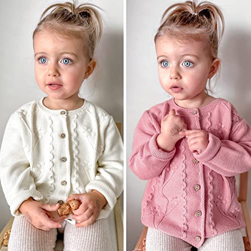 Image of Simplee kids Baby Girl Thin Sweater Solid White Pink Cardigans for Toddler 0-3Years