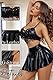 Avidlove Damen Dessous Set Latex Sexy Sommer Mini Röcke Kurz Leder Reizwäsche Babydolls 3-Teiliges Set Mit Fransen BH und Slip Rave Outfit Party Clubwear Schwarz M