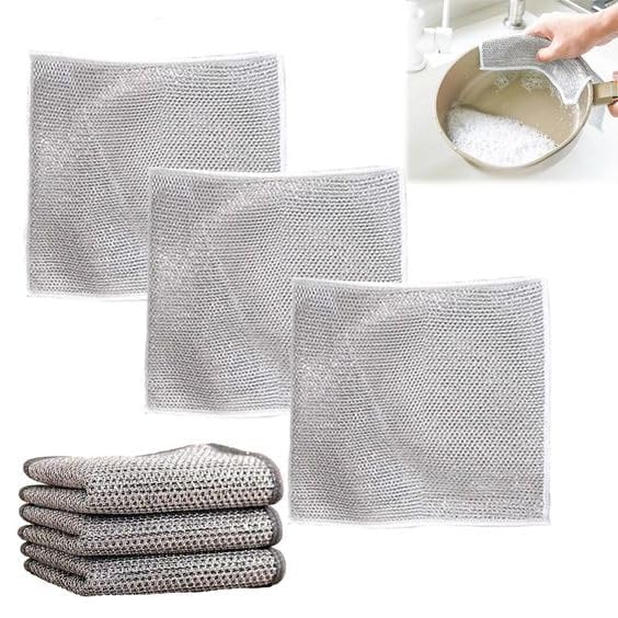 Ship Fayda Multipurpose Wire Dishwashing Rags for Wet and Dry Stainless Steel Scrubber Non-Scratch Wire Dishcloth for Washing Dishes Sinks Counters Easy Rinsing Machine Washable (4)