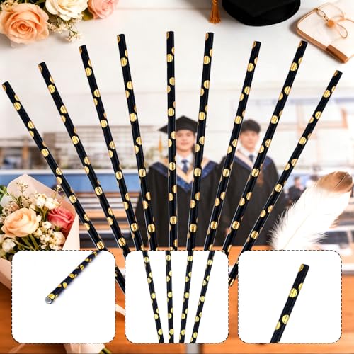 100 Pitillos de Papel Negro y Dorado para Graduación miniatura 3