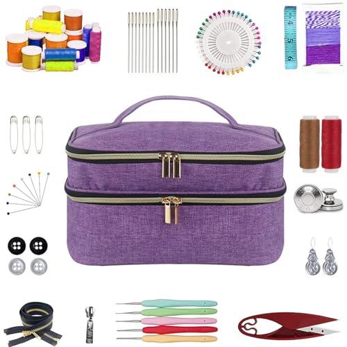 Meichoon Bolsa de almacenamiento de suministros de costura de gran capacidad diseñada con estructura de doble capa con múltiples bolsillos y compartimentos en el interior, bien organizada