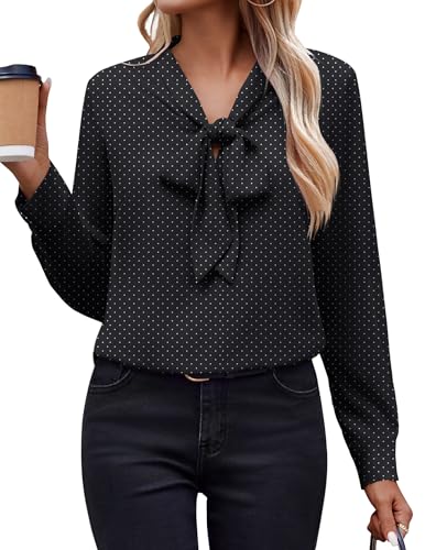 Zeagoo Womens Blouses Chiffon Long Sleeve Shirts Bow Tie Neck Wor...
