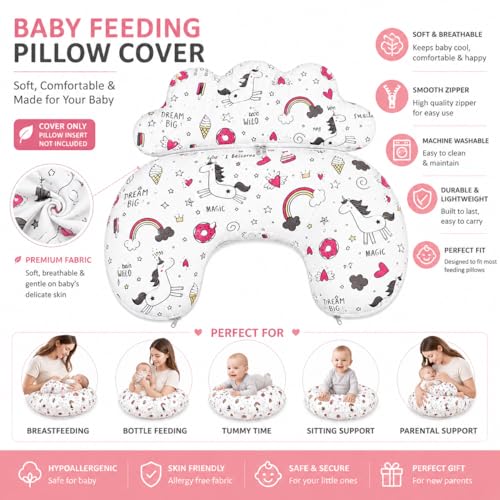 Image of Proliva Feeding Pillow Cover for New Born Baby with Detachable Cover Breast Feedin, Maternity Nursing Pillow Cover Only Mom Baby Girls Boys Newborn