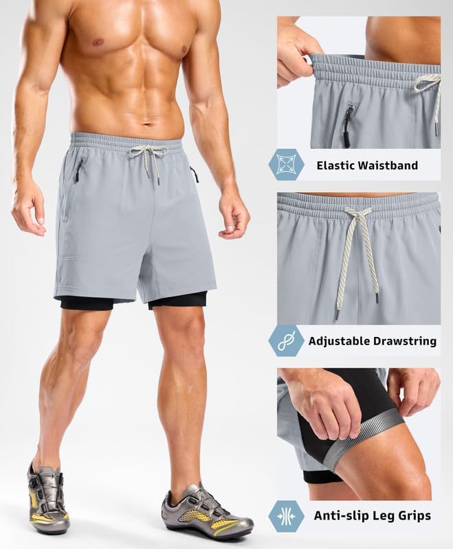 Bikewa Men's Mountain Bike Shorts 4D Padded Loose-fit Cycling Biking Bicycle Riding Biker Shorts for Men Zipper Pockets(Light Grey,M)