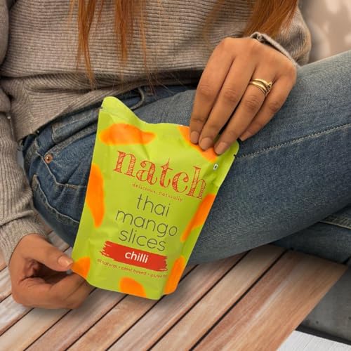 Image of Natch Dried Thai Mango Slices, Healthy Snakcs 100% All Natural, Vegan, Gluten Free, No Artificial Preservatives, Trans Fat Free, Rich in Antioxidants, Chilli Flavour, 60gm (Pack of 4)