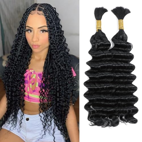 Yacurcur Human Braiding Hair Deep Wave for Braiding Brazilian Virgin for Boho Braids No Weft Human Hair 20 Inch(100g 1B)