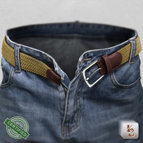 Image of KEMISANT Men Belt-Stretch Woven Braided Belt For Gift Men Golf Casual Jeans Dresses with Nylon Canvas 1 3 /8 inch