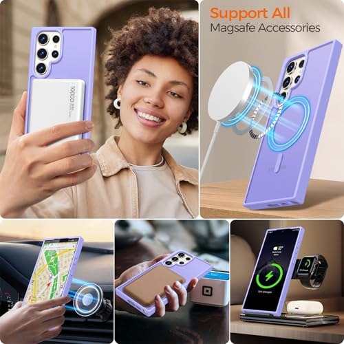 Image of Rayboen for Samsung Galaxy S23 Ultra Case Magnetic, [Compatible with Magsafe] Protective Skin Finish Matte Phone Cover for Samsung S23 Ultra with Translucent Hard Back & Soft Edge, Matte Lightpurple