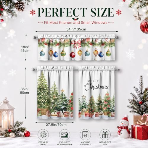Image of Christmas Tree Kitchen Curtains 3 Piece Set Tier Valance