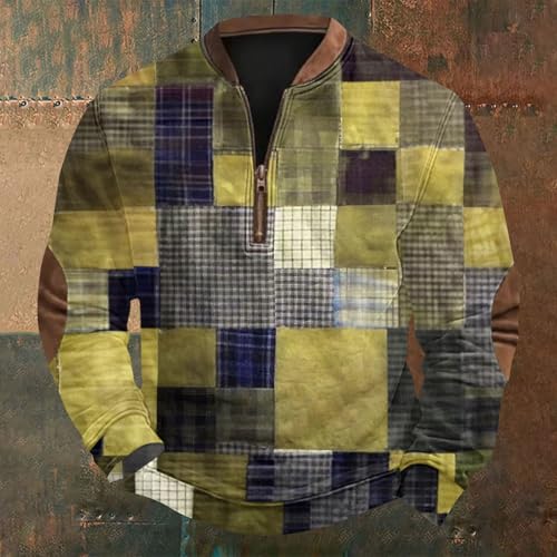 Pull à col zippé pour homme à carreaux chic avec patchs aux coudes - 2