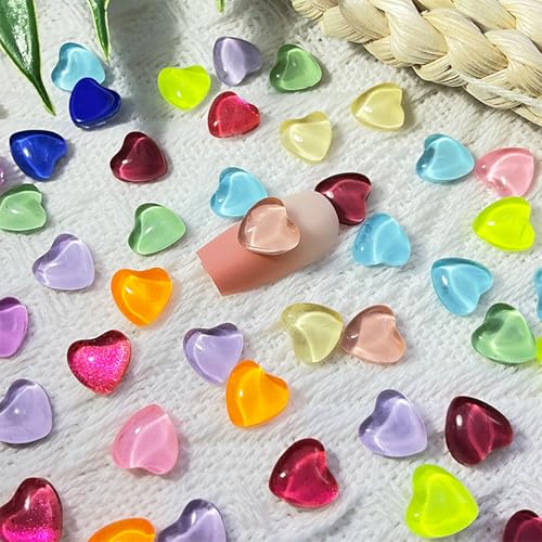 100pcs Heart Nail Charms Mixed Colors Kawaii Nail Charms 3D Resin Love Hearts Rhinestones Cute Nail Art Supplies for Women DIY Acrylic Crafts Jewelry Decoration Accessories