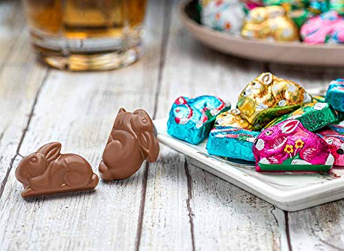 Madelaine Highly Detailed, Bite-sized, Solid Premium Milk Chocolate Easter Sitting Bunnies Wrapped In Colorful Italian Foils (1 LB)
