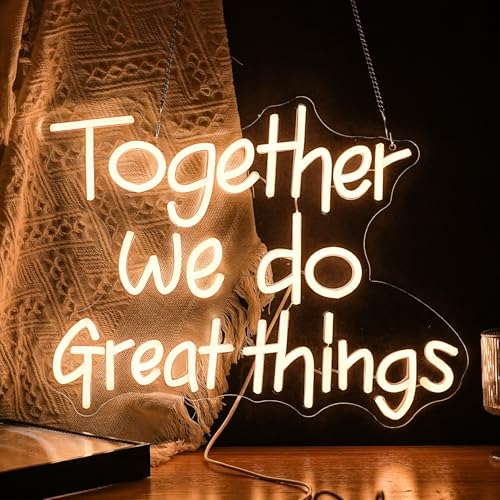 Image of Together We Do Great Things Neon Sign Dimmable Inspirational Neon Light Signs Wall Art Decor for School Home Office Positive Classroom Decor USB Neon Light 16.5 * 12.6 IN