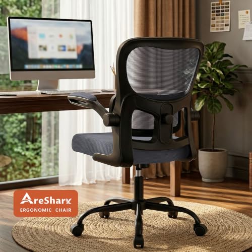 Image of AreShark Office Chair Ergonomic Desk Chairs with Adjustable Lumbar Support& Headrest Hanger, High Back Breathable Mesh Chair with Wheels, Rolling Swivel Comfy Task Computer Chair for Home Work Gaming
