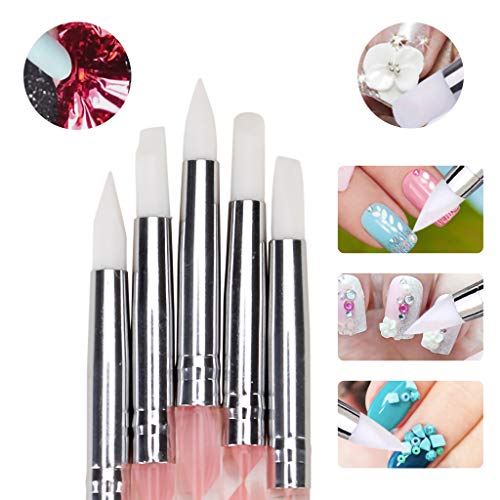 Huidao 5Pcs Nail Art Dotting Tools Nail Silicone Brush Dual Head Uv Gel Dotting Drawing Painting Pen Clay Sculpting Drawing Tools (Clear & Pink) #TOP3