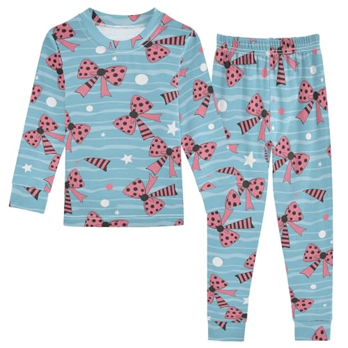 Pajama Sets Long Sleeve Bows with Black Dot on Blue Soft Comfy Sleepwear 2 Piece PJS 3-8T - Main Image