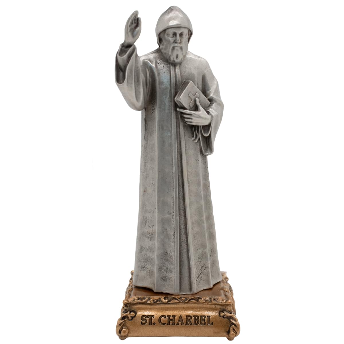 Saint Charbel Pewter Statue | Patron of Those who are Sick | Christian Home Décor | 4.5" Tall | Great Catholic Gift for Baptism, First Holy Communion, Confirmation, Graduation and Housewarming
