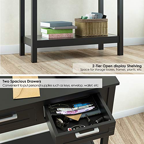 Kealive Console Table with Drawers, Tall Entryway Table with 2-Tier Storage Shelf, Sofa Entry Table for Hallway Living Room Bedroom,31.5 x 13.9 x 32.1 inches, Wood, Modern Black